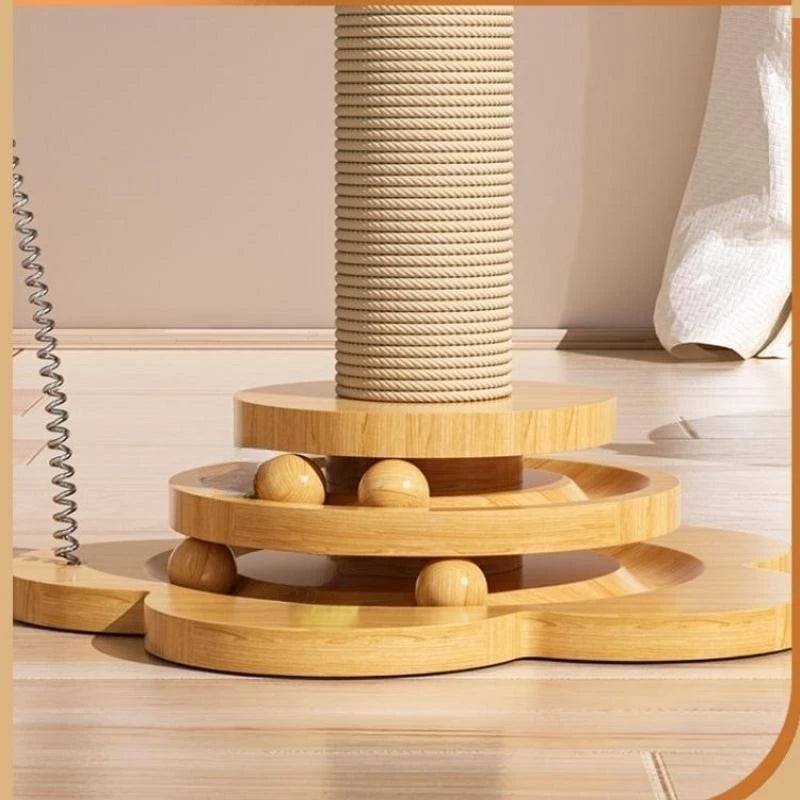 Twist & Scratch Cat Tower - Wooden Turntable Cat Toy with Scratch Board