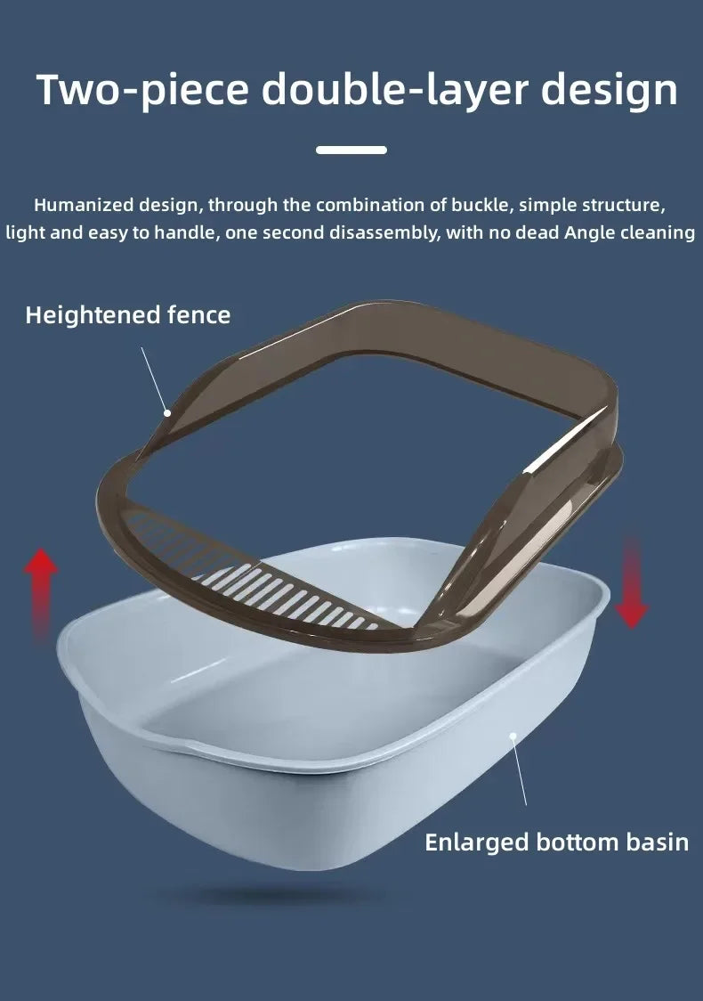 Spacious Cat Litter Box - Anti-Splash Design for Easy Cleaning