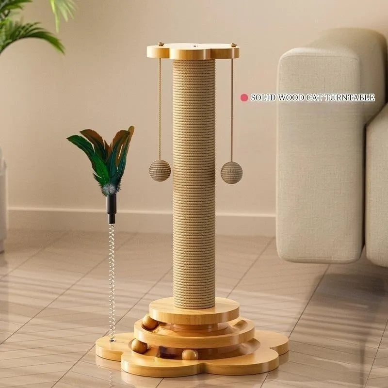 Twist & Scratch Cat Tower - Wooden Turntable Cat Toy with Scratch Board