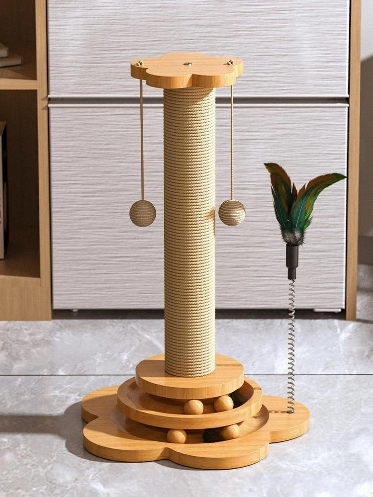 Twist & Scratch Cat Tower - Wooden Turntable Cat Toy with Scratch Board