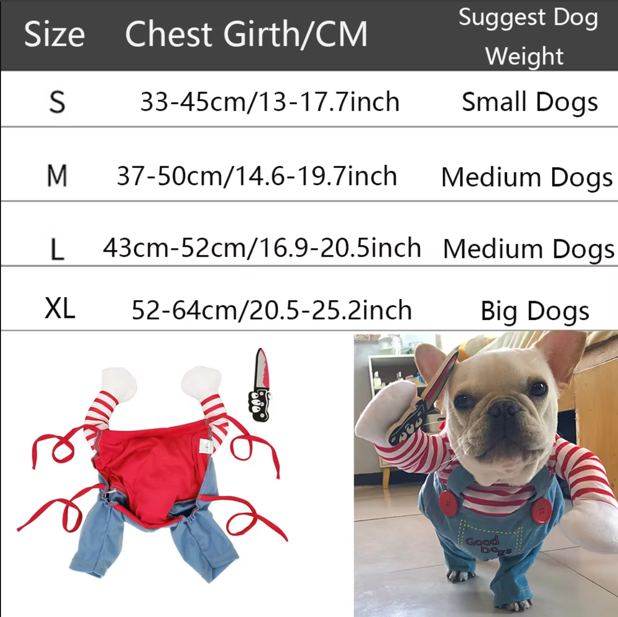 PawChucky Dog Costume - Cute and Adjustable Halloween Cosplay for Pets