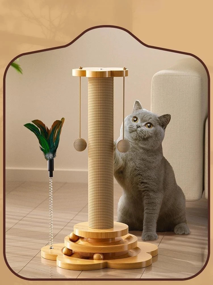 Twist & Scratch Cat Tower - Wooden Turntable Cat Toy with Scratch Board